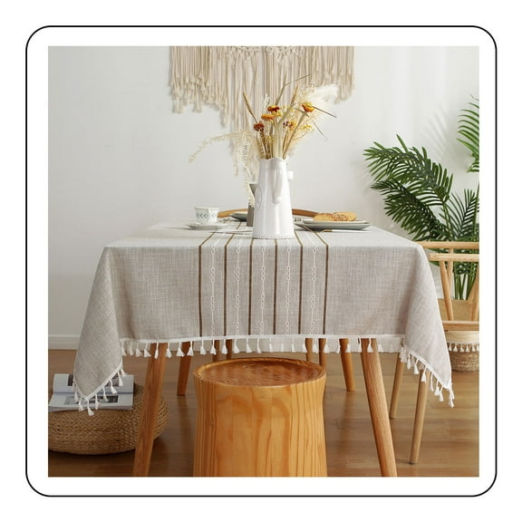 Rectangle Tablecloth, Washable, Cotton Linen Cloth with Embroidered Pattern for Kitchen Dining Party, Easy Care, 6-8 Seats