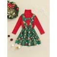 thumbnail image 4 of Qiylii Children's Girl 2Pcs Christmas Outfit High-necked Knitted Tops Print Suspender Skirt, 4 of 8