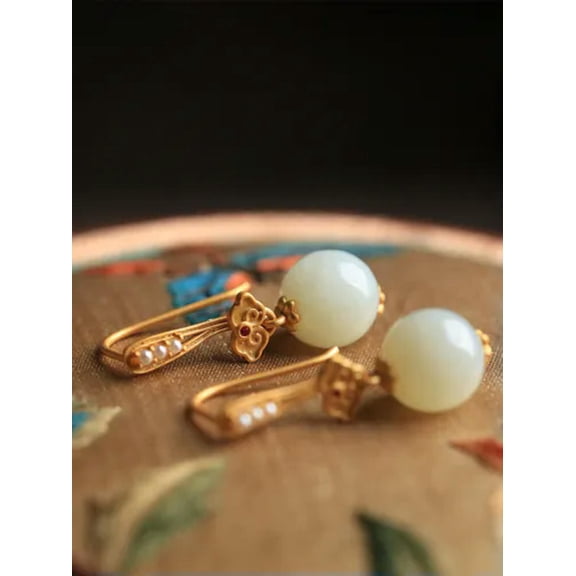 K-KED White Jade Beaded Earrings Luxury Women 925 Silver Delicate Jewelry Gift Natural Chinese