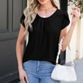 thumbnail image 4 of ZQUUVOU Women'S 2025 T Shirts Casual Cap Pleated Short Sleeve Tops Cute Eyelet Summer Spring Shirts Black, 4 of 6