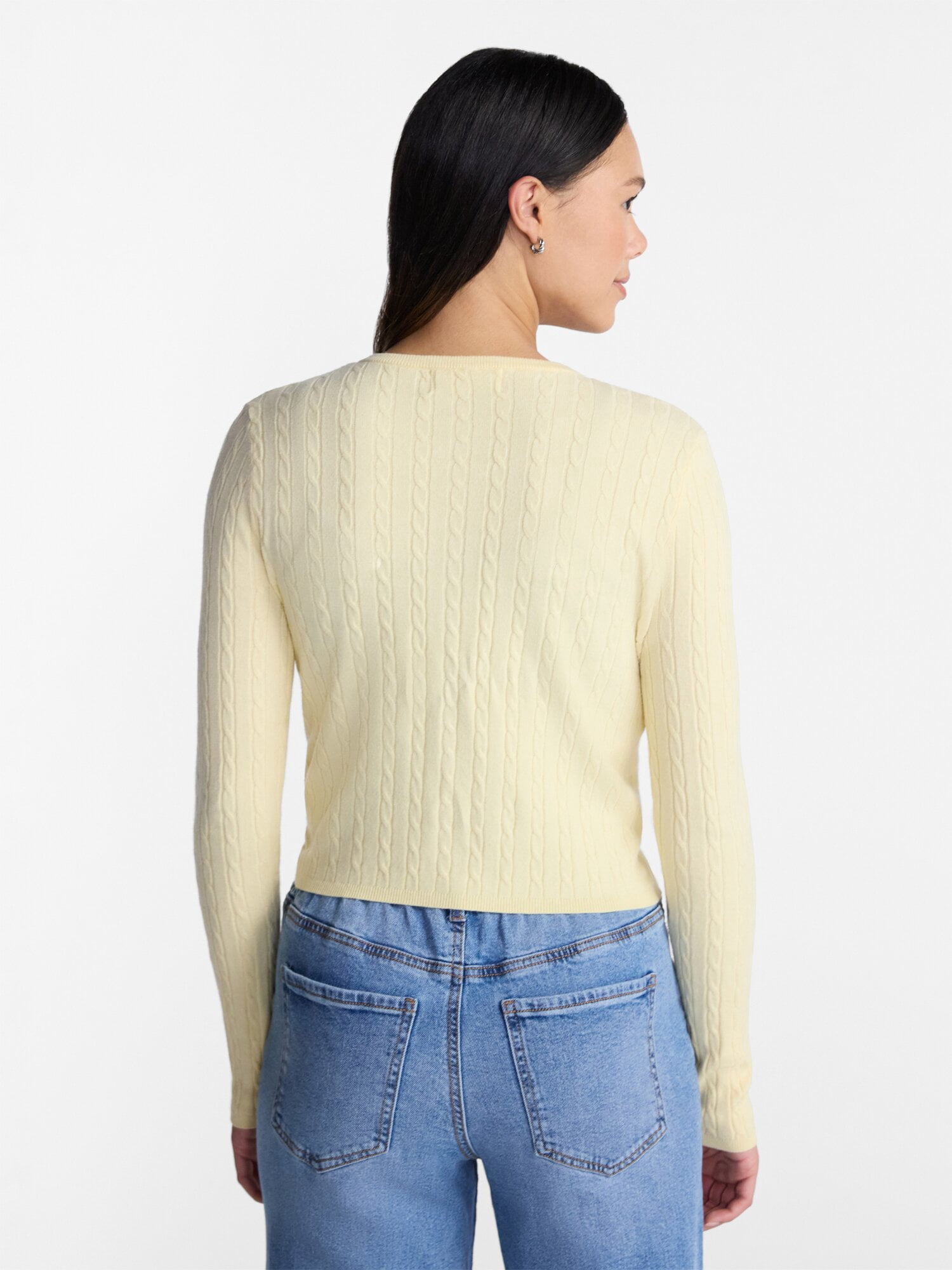 No Boundaries Cable Knit Crewneck Cardigan, Women's XXS-4X
