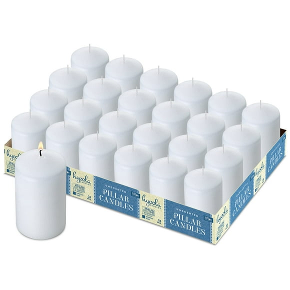 HYOOLA White Pillar Candles 2-inch x 4-inch - 24 Pack Unscented Bulk Pillar Candles - European Made