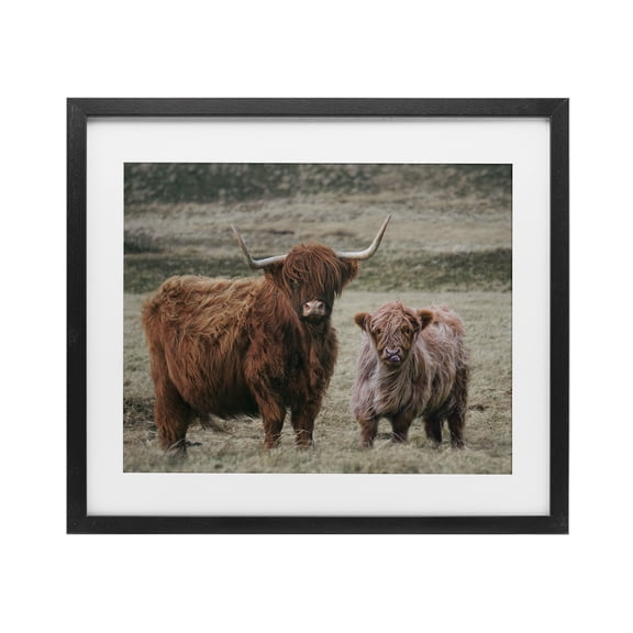 Mom & Baby Cow Black Framed Print Under Glass, design by Lettered and Lined