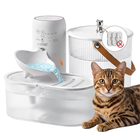 Samrado Wireless Cat Water Fountain, 3L Automatic Pet Dispenser, Filter-Free, Clean & Waste Water Separation, 180-Day Battery for Indoor Cats, White
