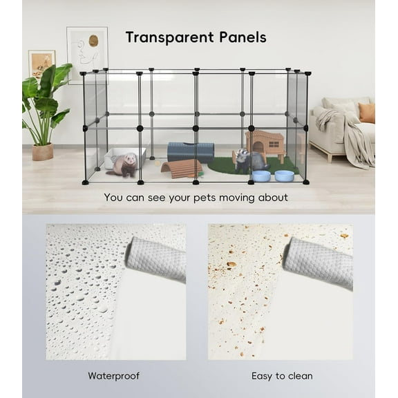 Small Animal Playpen for Guinea Pigs, Hamsters, Bunnies, Ferrets - 24 Panels Plastic Fence with Transparent Design