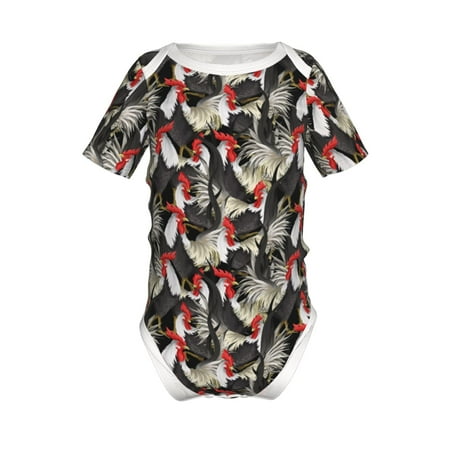 

Lukts Roosters 2 Print Baby Short Sleeve Romper Onesie for Newborn Baby Boys and Girls-9M