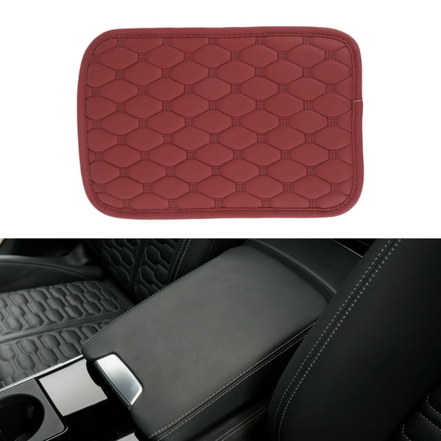 Funda del Consola Central del Coche Unique Bargains con Almohadilla del Consola Central y Bolsa de Almacenamiento 11.81"x7.87"x0.59" Rojo Cuero Nappa