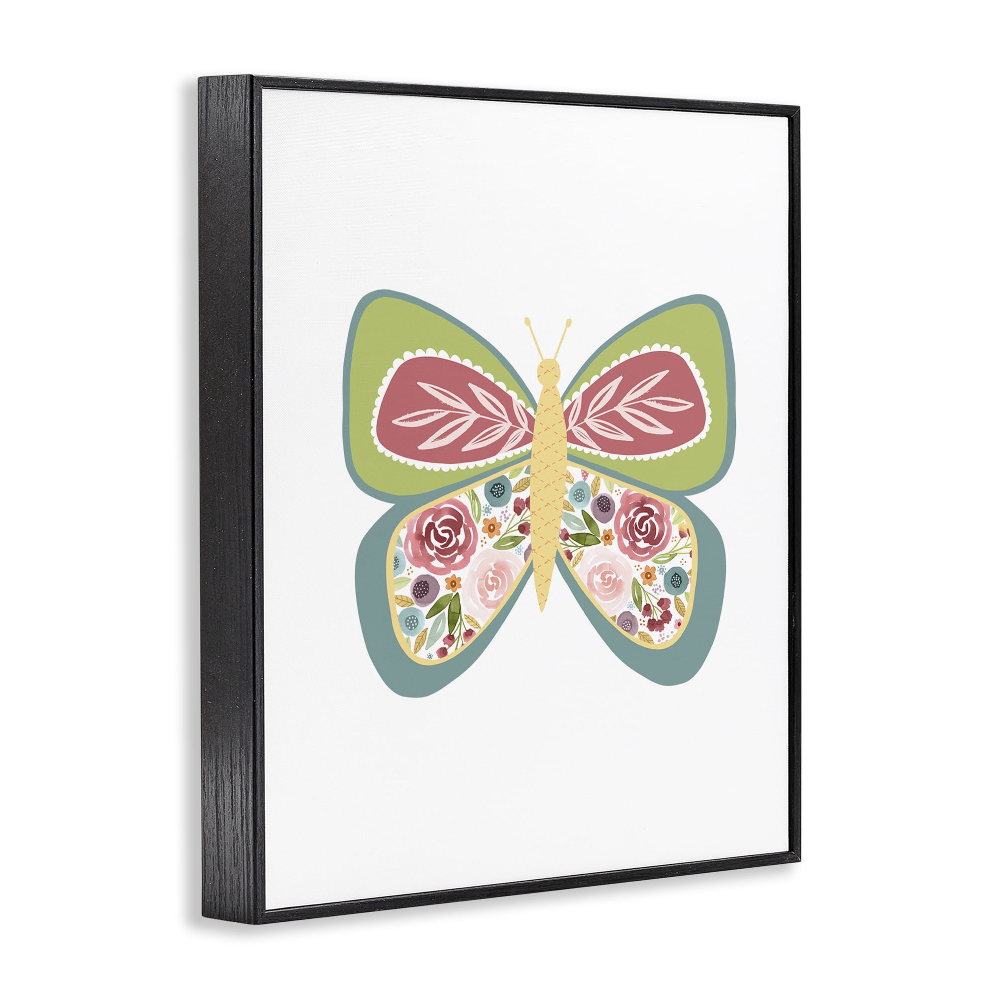 Stupell Industries Boho Pattern Butterfly Animals & Insects Painting Black Framed Art Print Wall Art, 11 x 14