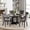 Table and 6 Grey Chairs, variant on Round Farmhouse Dining Table Set for 4, 47" Circle Ancient Oak Wooden Kitchen Table with 4 Gold Velvet Upholstered Dining Chairs, Wooden Kitchen and Dining Room Table Set for Dining Room
