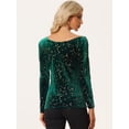 thumbnail image 3 of Camiseta de terciopelo con Estrellas para mujer de manga larga sexy para fiesta Verde oscuro L Allegra K, 3 of 6