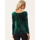 thumbnail image 3 of Camiseta de terciopelo con Estrellas para mujer de manga larga sexy para fiesta Verde oscuro L Allegra K, 3 of 6