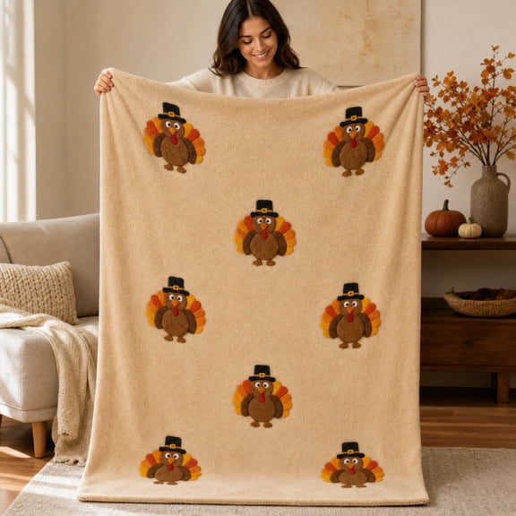 Turkey Flannel Throw Blanket 1Pcs - 39.4x27.6in Soft Polyester Sofa Bed Decor for Thanksgiving Living Room Relaxation