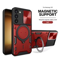Allytechgroup Magnetic Case for Samsung Galaxy S21 Ultra, Slide Camera Cover Camera Lens Protector Ring Kickstand Military Grade Shockproof Rugged Hybrid Case for Samsung Galaxy S21 Ultra, Red