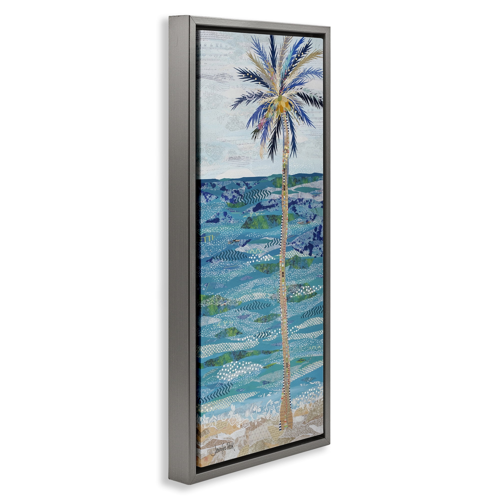 Stupell Industries Tangled in Blue Collage Coastal Painting Gray Floater Framed Canvas Art Print Wall Art, 11 x 25