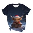 thumbnail image 7 of Axdhxbd Womens Christmas Shirt Cute Highland Cow Graphic Tees Xmas Short Sleeve Crew Neck Tshirts Plus Size Holiday Tops S-5XL, 7 of 7