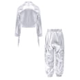 thumbnail image 3 of iixpin Kids Girls Sparkly 2PCS Hip Hop Jazz Dance Outfit Long Sleeve Tassel Jacket with Metallic Jogger Pants Silver 12, 3 of 7