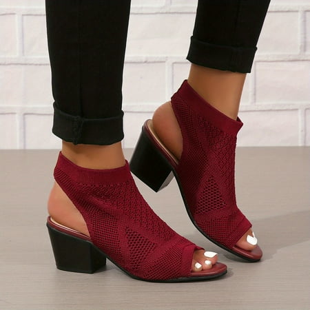 

Stylish Women s Knit Chunky Heeled Sandals with Peep Toe and Slingback Wedge Heels for Comfortable Fashionable Look