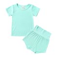 thumbnail image 2 of xiaxaixu Solid Color Short Sleeve Round Neck Pullover + High Waisted Pants, 2 of 5