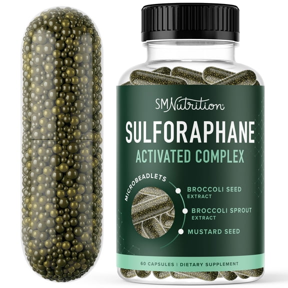 50MG Sulforaphane Supplement from Broccoli Sprouts | NRF2 Activation with Glucoraphanin, Myrosinase & Antioxidants | Support Cellular & Immune Health | Broccoli Seed Microbeadlets, Vegan 60 Count