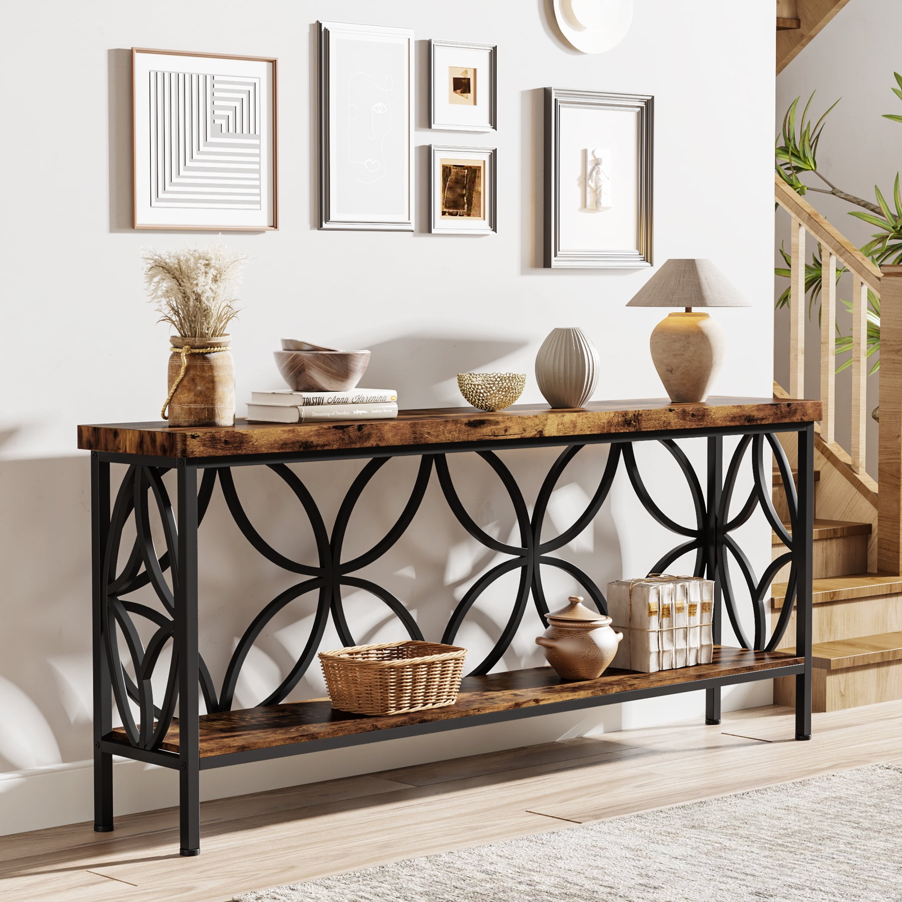 Tribesigns 70.9" Industrial Long Console Table, Narrow Sofa Table Behind Couch, Entrance Console Table with Storage for Hallway, Living Room, Entryway