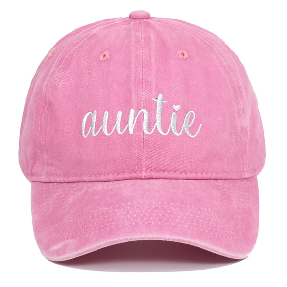 Auntie Embroidered Baseball Cap, Uncle Embroidered Dad Hat, Embroidered Letters Washed Cotton Cap for Pregnancy Announcement, Family Photos and Gift Giving Pink_Auntie
