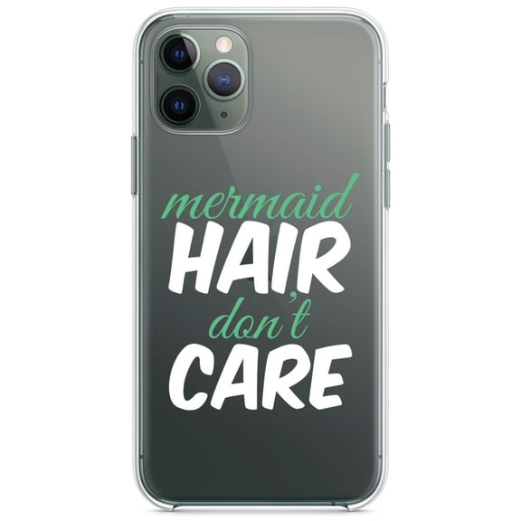 DistinctInk Clear Shockproof Hybrid Case for iPhone 12 / 12 PRO (6.1" Screen) - TPU Bumper Acrylic Back Tempered Glass Screen Protector - Mermaid Hair Don't Care