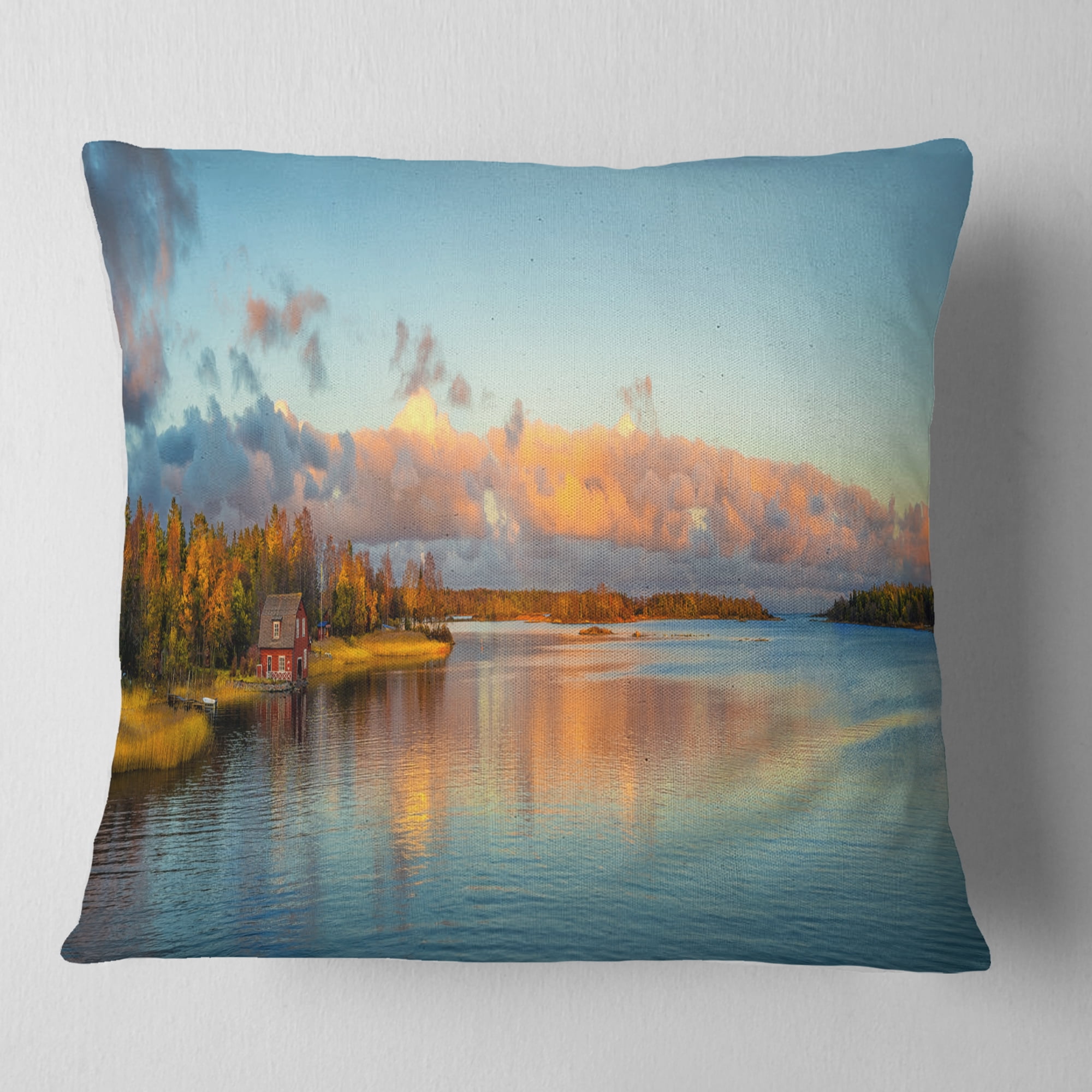 Designart Autumn Sunset Panorama - Landscape Photography Throw Pillow - 16x16