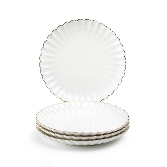 Grace Teaware White Gold Shell 8.5" Fine Porcelain Dessert Plates Set of 4