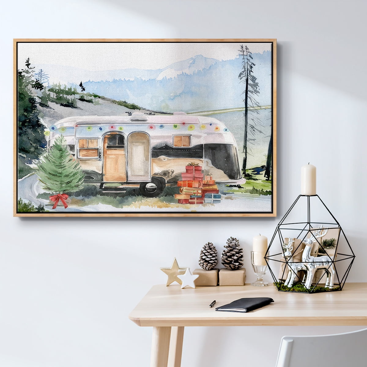Holiday Vacation I - Framed Gallery Wrapped Holiday Canvas - 27 x 41 - Natural Wood Frame
