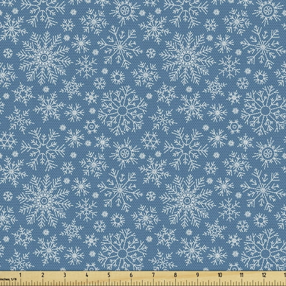 Winter Fabric by the Yard, Snowflakes Motif Christmas Inspired Holiday New Year Noel December Merry, Decorative Upholstery Fabric for Chairs & Home Accents, Petrol Blue and White by Ambesonne