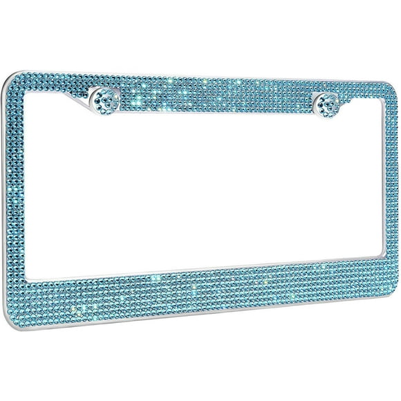 Glitter License Plate Frame (Blue) Rhinestone License Plate Frame Glitter License Plate Frame Diamond License Plate Frame Dazzling Glitter License Plate Frame with Glitter Car Sticker