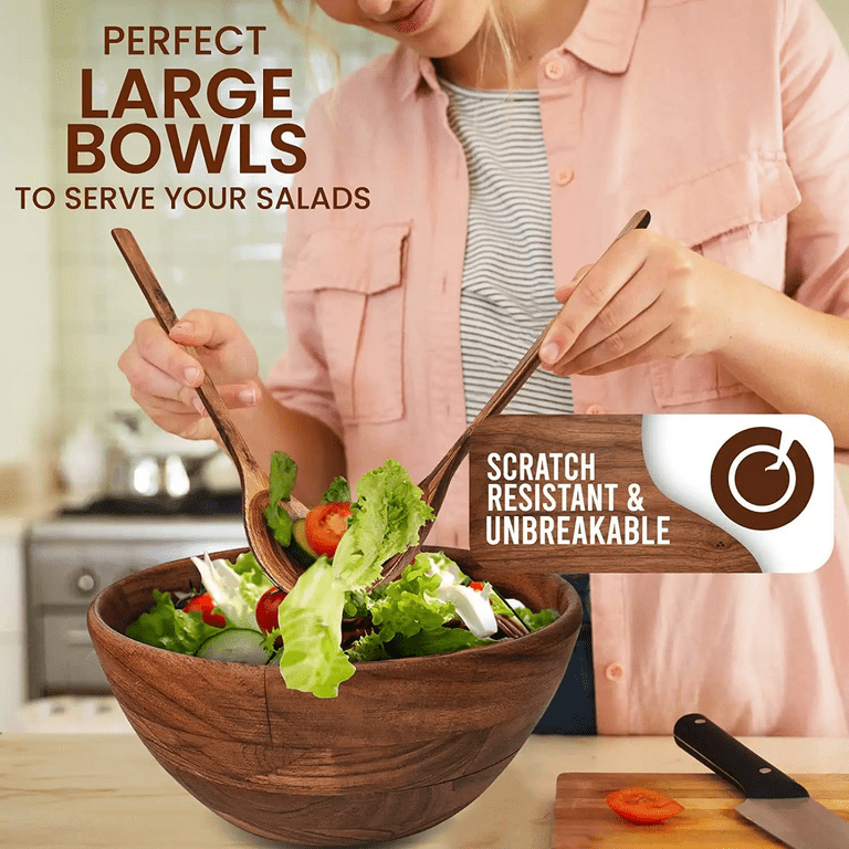 8PCS Large Salad Bowl Set（6 Quart）with Lid and Servers, Extra Large Serving  Bowl