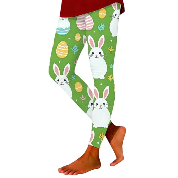 Shadoumai Easter Day Leggings for Women,Egg High Waist Tight Pants Yoga Pants Bottoms, Plus Size Green Leggings Womens White