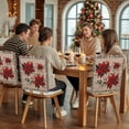 thumbnail image 5 of Christmas Poinsettia Chair Covers Set of 8 Winter Red Floral Pine Leaf Wood Grain Chair Back Covers Stretch Removable Washable Slipcovers Protector for Dining Room Kitchen Party Decor, 5 of 5
