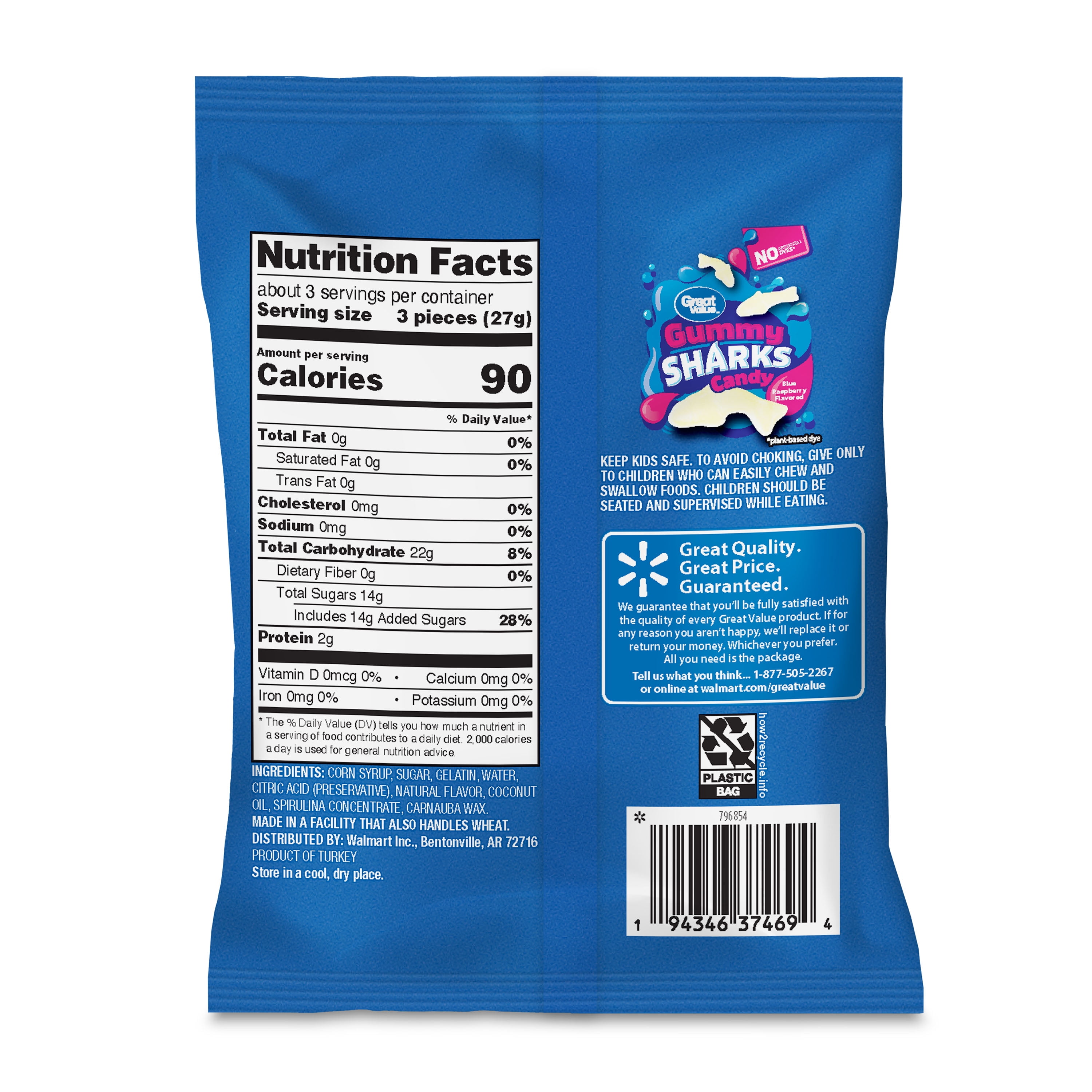Great Value Gummy Sharks Candy, 3.25 oz