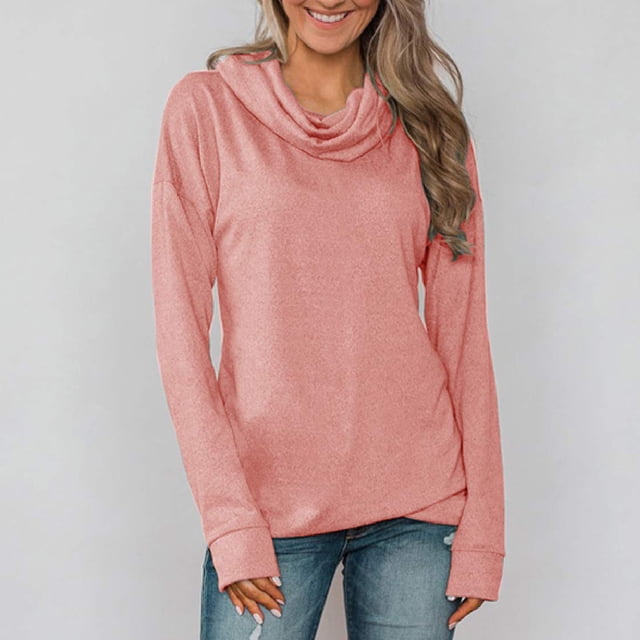 Camisa pulóver de manga larga,Camisa pulóver para mujer Capucha Suelta Túnica de otoño Sudadera con cuello vuelto Diseño elevado