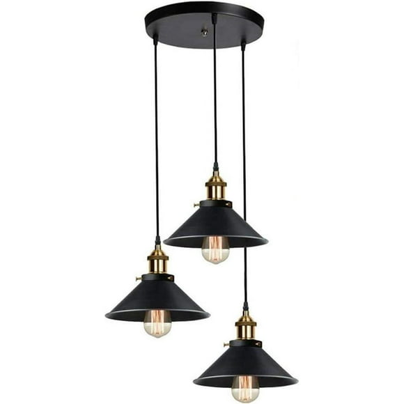 Lustre Industriel Vintage 3 Lumiere Suspension Industrielle Design Vintage Industriel Lustre Plafond Industriel E27 , Max 60W, Ø220MM, avec 100NM un Câble Réglable pour Café Cuisine Restaurant