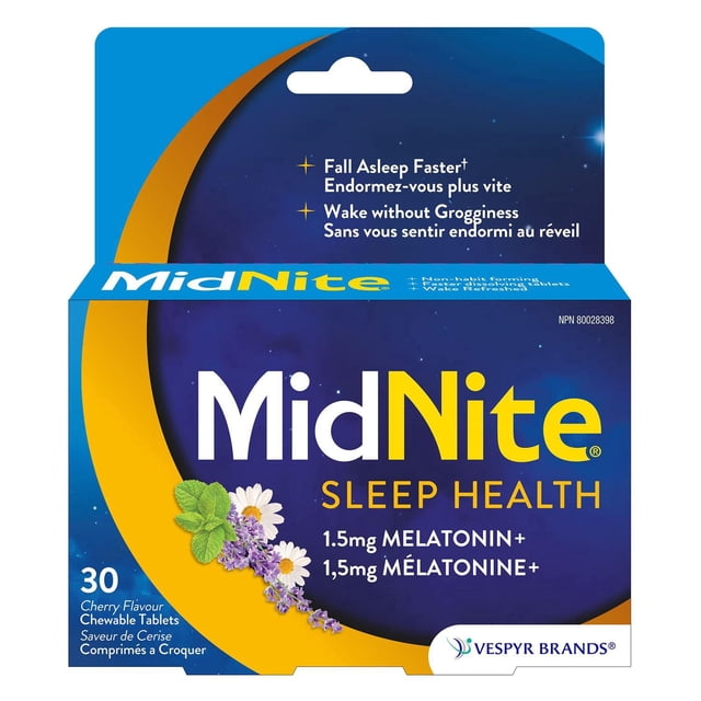 MidNite Natural Sleep Aid Chewable Tablets, Treatment for Occasional Sleeplessness, Cherry Flavoured