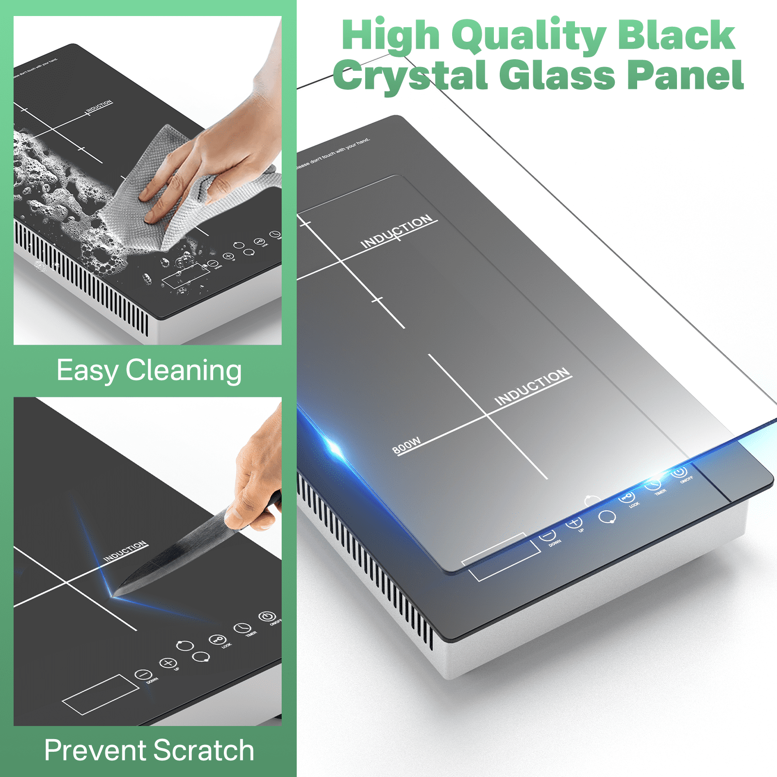 2 Burner Induction Cooktop, 12 inch Electric Countertop & Built-in Stove, Dual Zone Hot Plate with Touch Control, 120V Plug-in Electric Cooktop For Kitchen