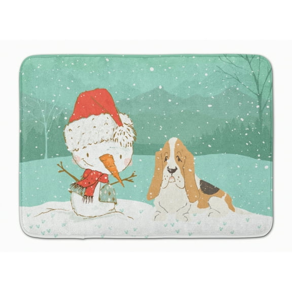 Basset Hound Snowman Christmas Machine Washable Memory Foam Mat