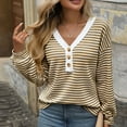 thumbnail image 6 of XuJwPNcy Womens Long Sleeve Shirts V-Neck Striped Slim Fit Tops with Button Casual Fashion Pullover Clothes Fall Outfits for Women（Coffee,XX-Large), 6 of 7