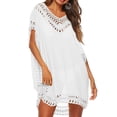 thumbnail image 2 of Delconic Women Loose Fit Crochet Trim Beach Cover Up Tunic Lightweight Short Sleeve Swimwear Dress for Summer Poolside Vacation White One Size, 2 of 5
