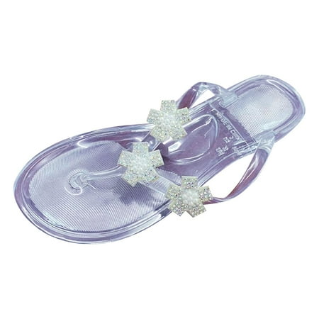 OJSFQUFP Sandals Women Dressy Summer Women Slippers New Pattern Summer Rhinestone Pearl Decoration Flip Flop Flat Bottom Comfortable and Non Slip Large Size Shoes Slipper Shoes Clear 38