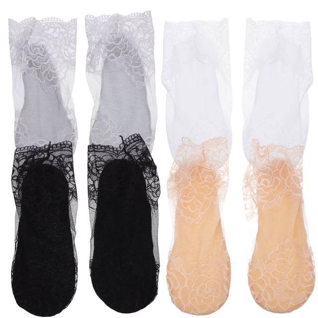 4 pares de calcetines cortos de encaje para mujer, calcetines finos, calcetines tobilleros, calcetines transpirables