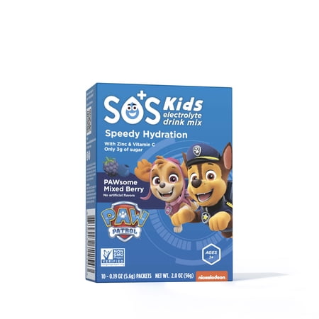 SOS Kids X Paw Patrol Electrolyte Drink Mix, Mixed Berry,10 Ct