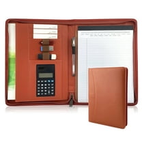 Brown Zippered Padfolio Tomshoo A4 PU Leather Portfolio Organizer with Calculator and Tablet Sleeve Holder