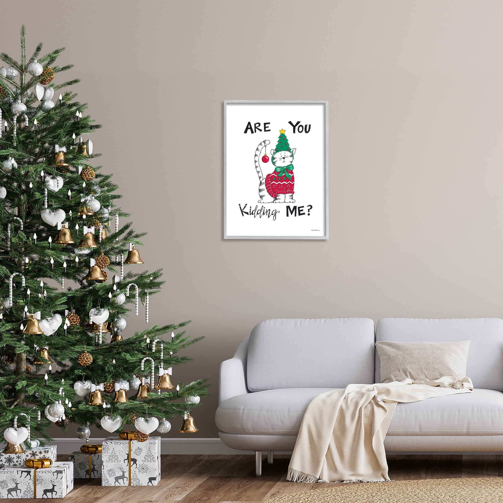 Stupell Industries Cat in Christmas Costume Holiday Painting Gray Framed Art Print Wall Art, 24 x 30