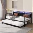 thumbnail image 4 of Daybed with Pop-Up Trundle, Metal Frame with RGB LED Lights, Storage Headboard & Charging Station, Corduroy Upholstered, No Box Spring Needed,Twin,Black, 4 of 6