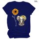 thumbnail image 1 of Camiseta de mujer Blusa con cuello redondo y manga corta con estampado de girasol, azul marino, 5XL AweSitey AP001988-24, 1 of 5