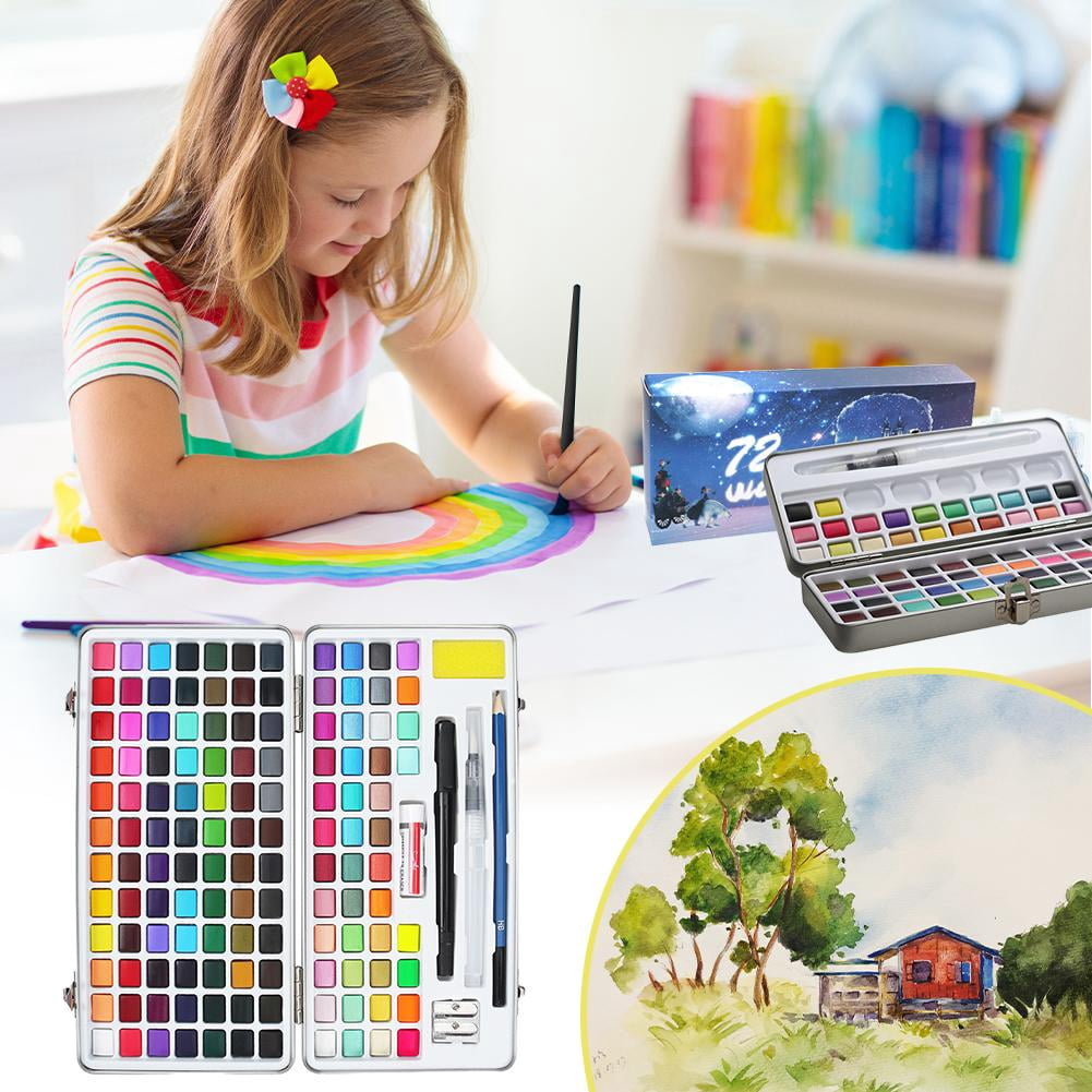 50/72/90 Color Professional Solid Watercolor Paint Set, Concentrated Art Kit with Portable Iron Case for Outdoor Sketching